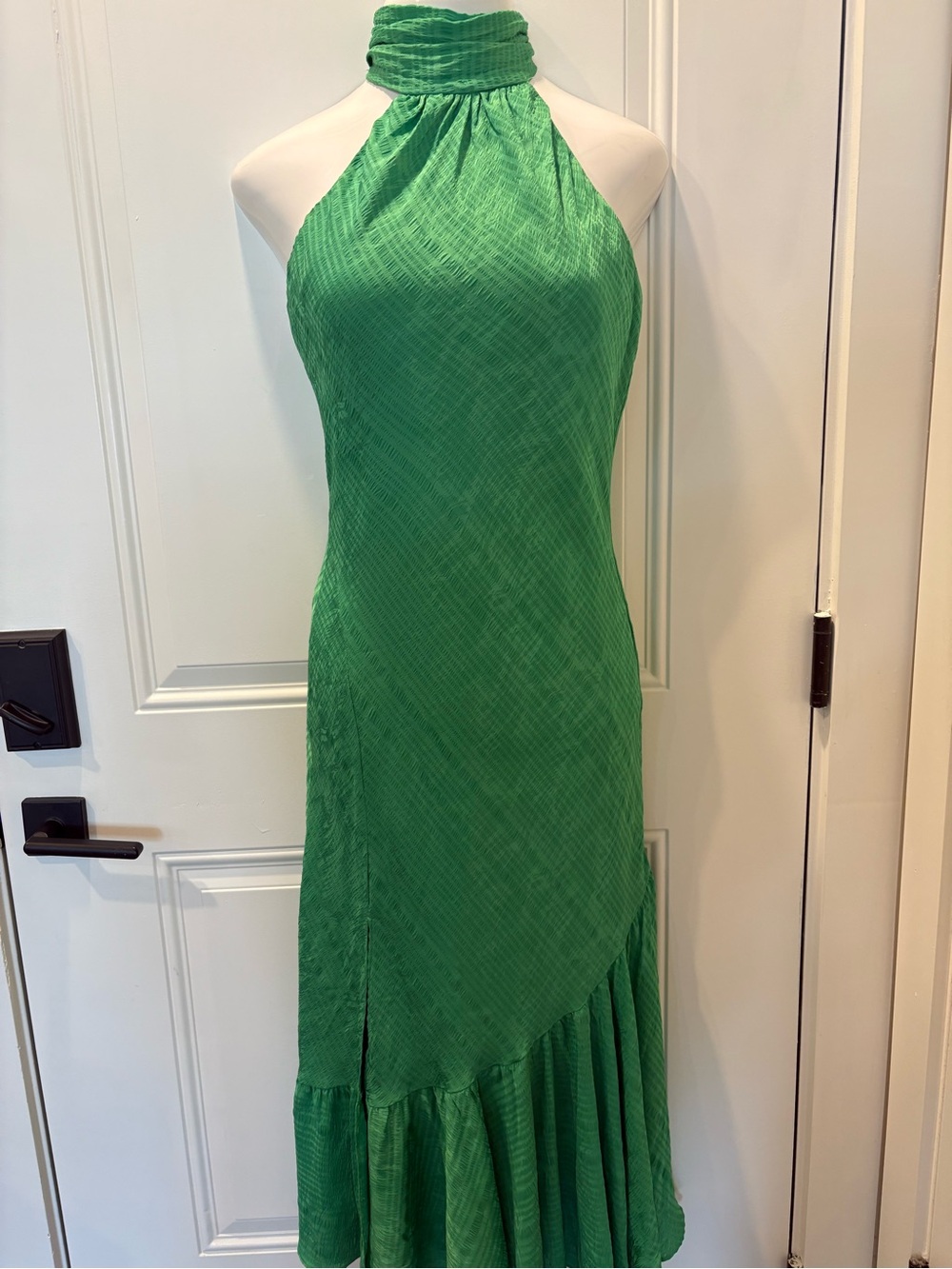 Astr Green Halter Maxi Dress with Ruffle Hem